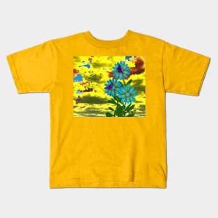 Butterflies and blue daisies Kids T-Shirt